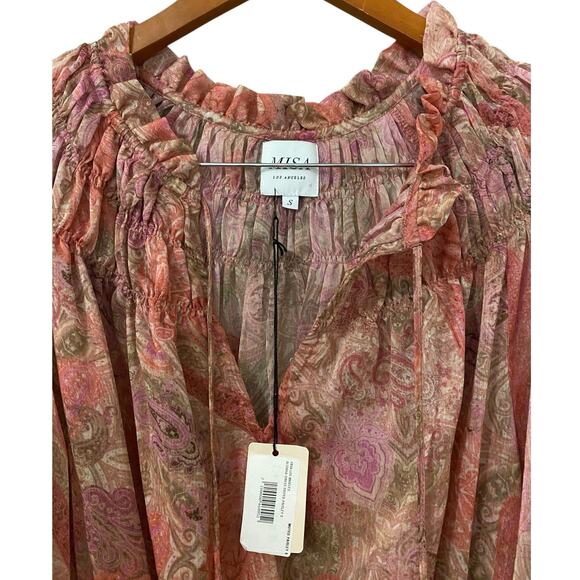 NWT Misa Almaha Mini Dress Small Pink Muted Paisley Ruffle Feminine - Picture 7 of 16